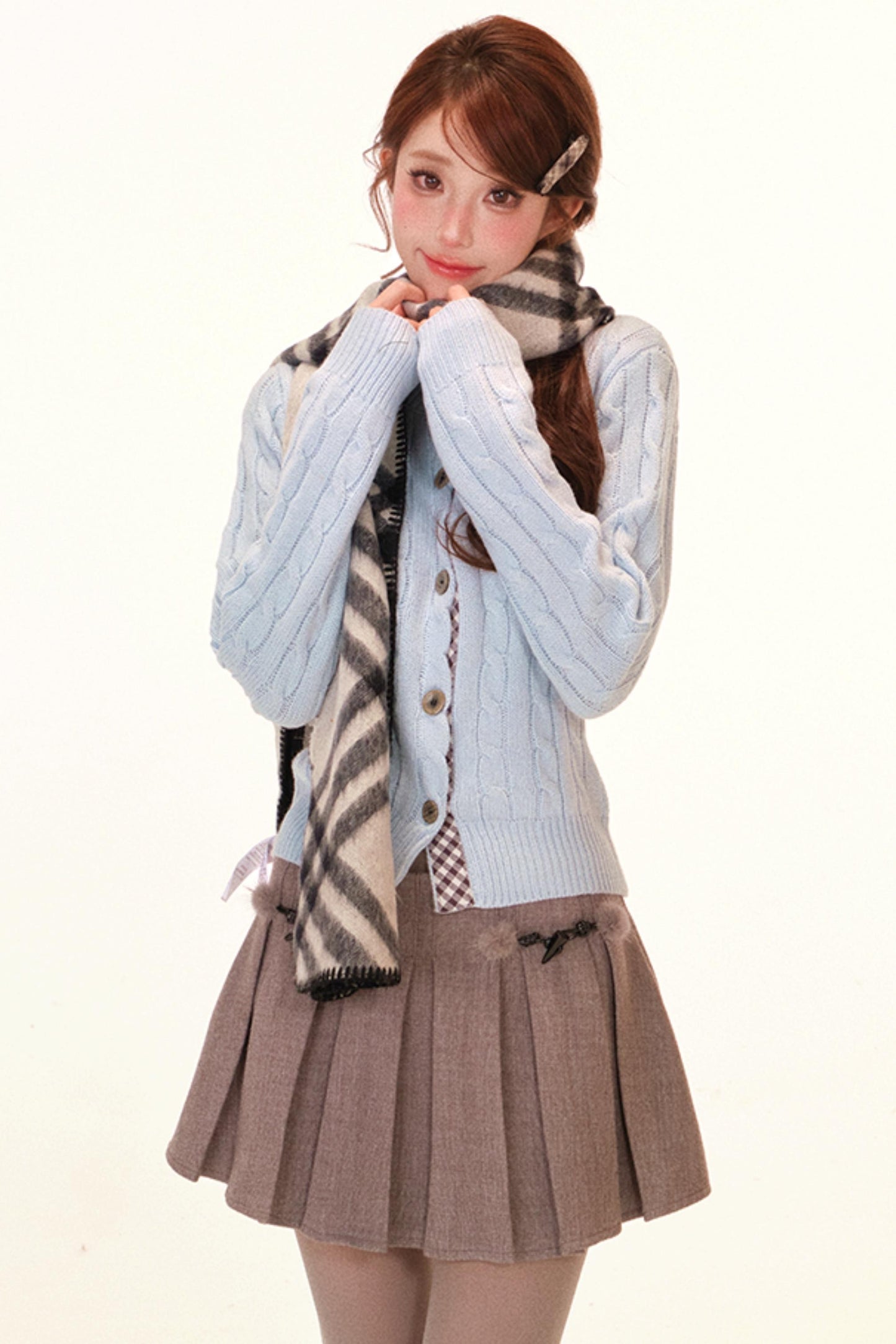 Plaid Wool Knit Cardigan + Skirt