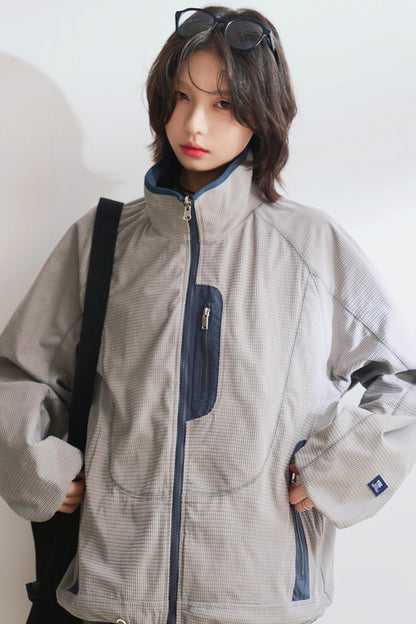 リバーシブルスタンドカラールーズジャケット