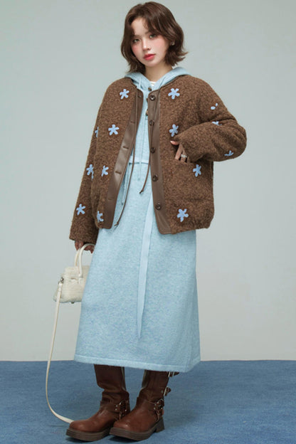 レイクブルーフーデッドニットドレス