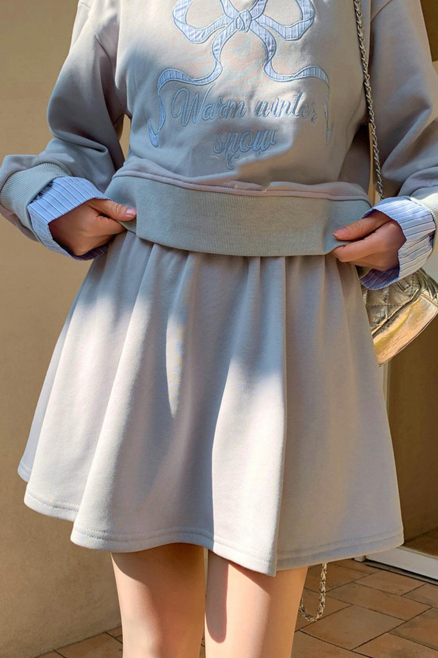 Ribbon Sweatshirt Top + Skirt