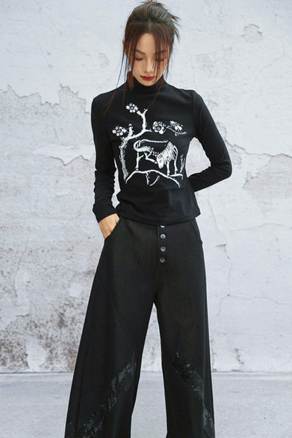 chenille denim patchwork pants