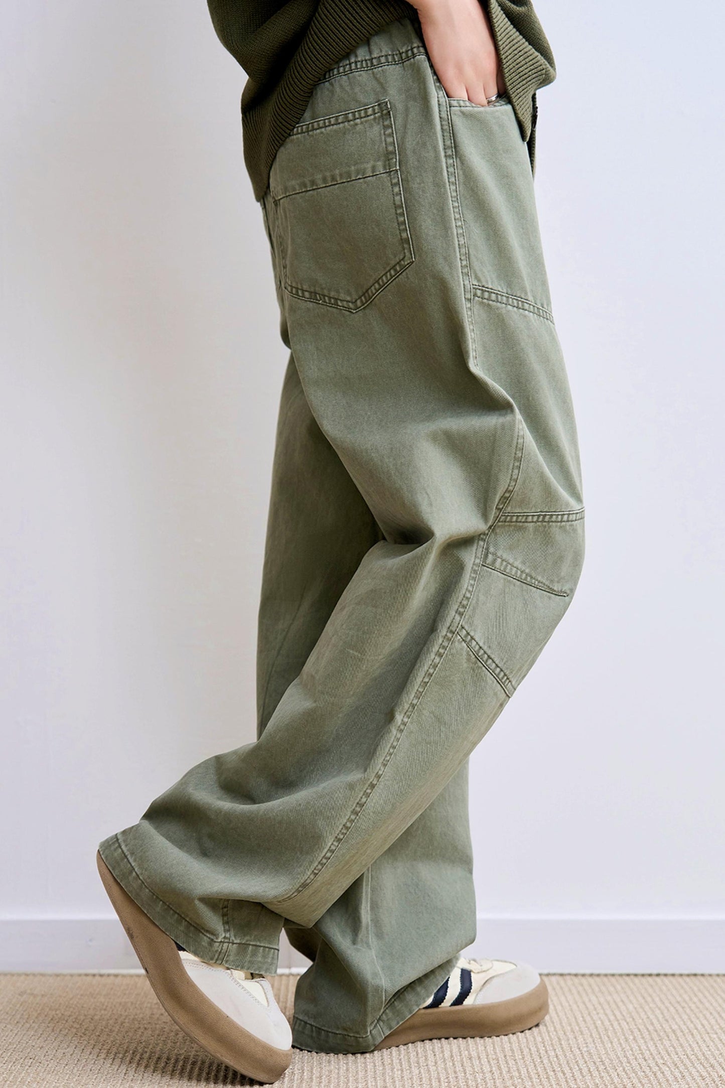 Low wedge spliced denim pants