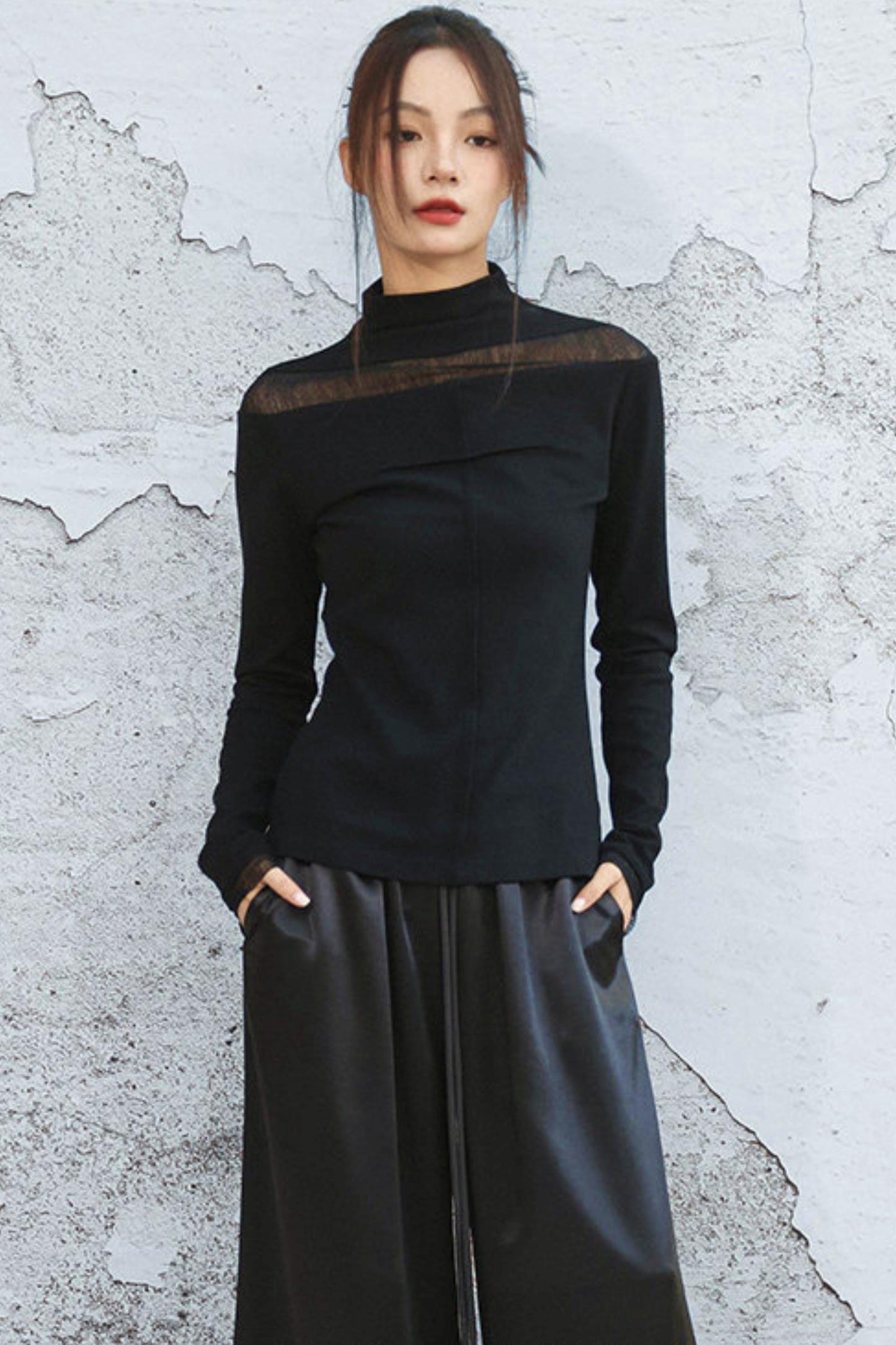 Black wool high neck top