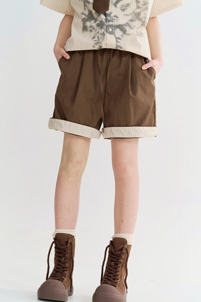 ハイウエストカラーブロックハーフパンツ