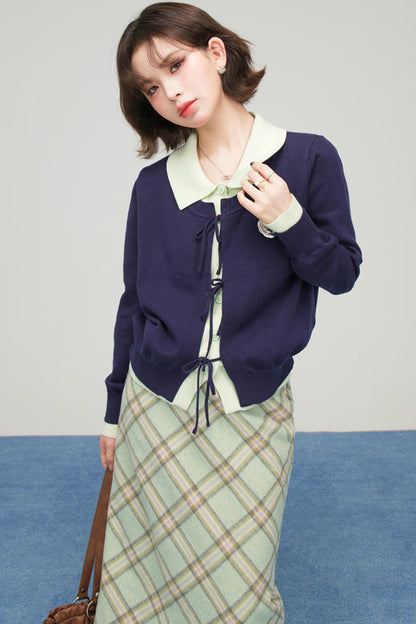 プルシアンブルーリボンカーディガン