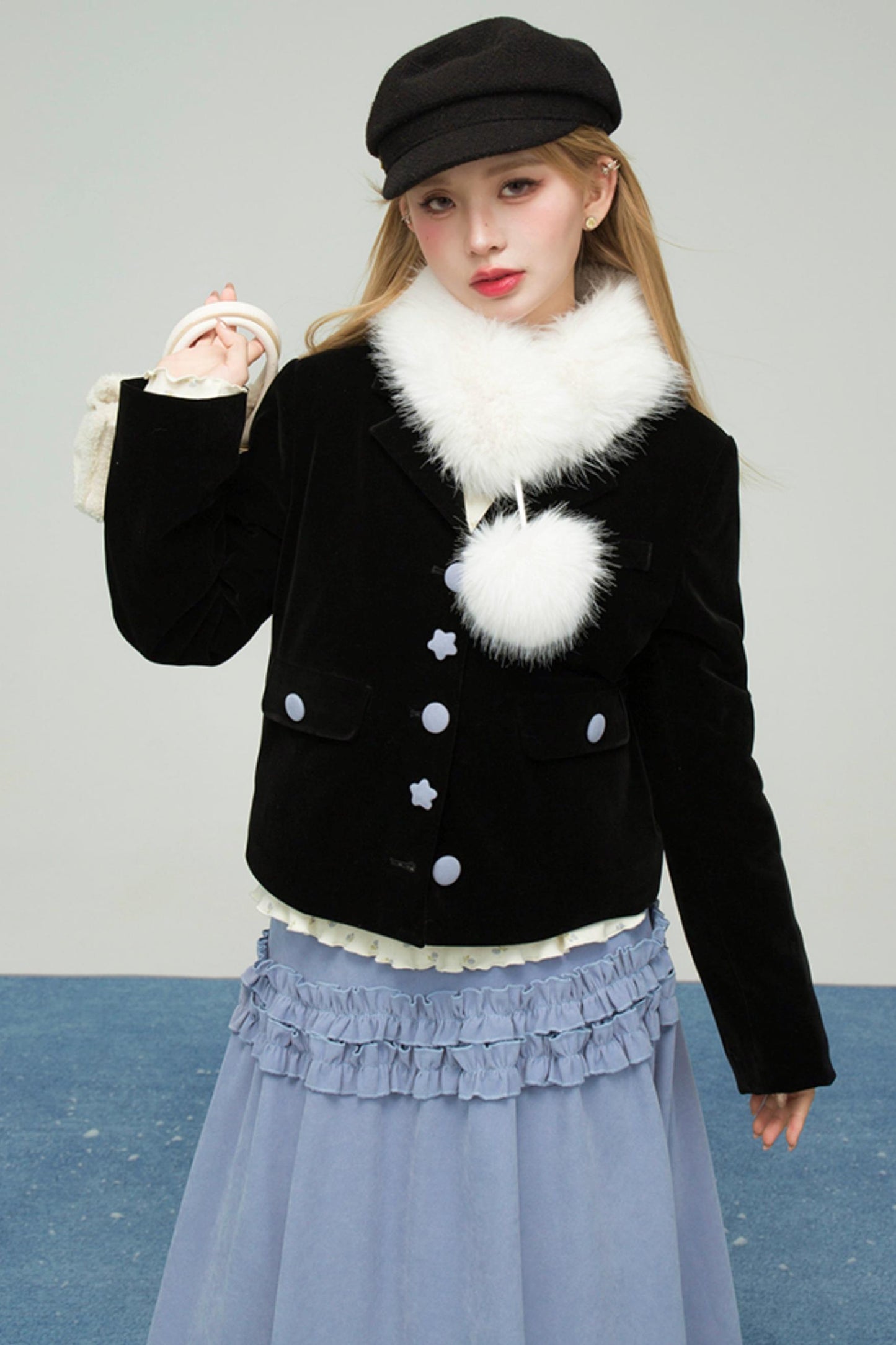 ベルベットカラーブロックドファーコラージャケット