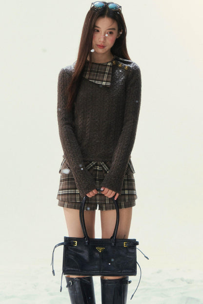レトロチェックパッチワークセーター＋スカート