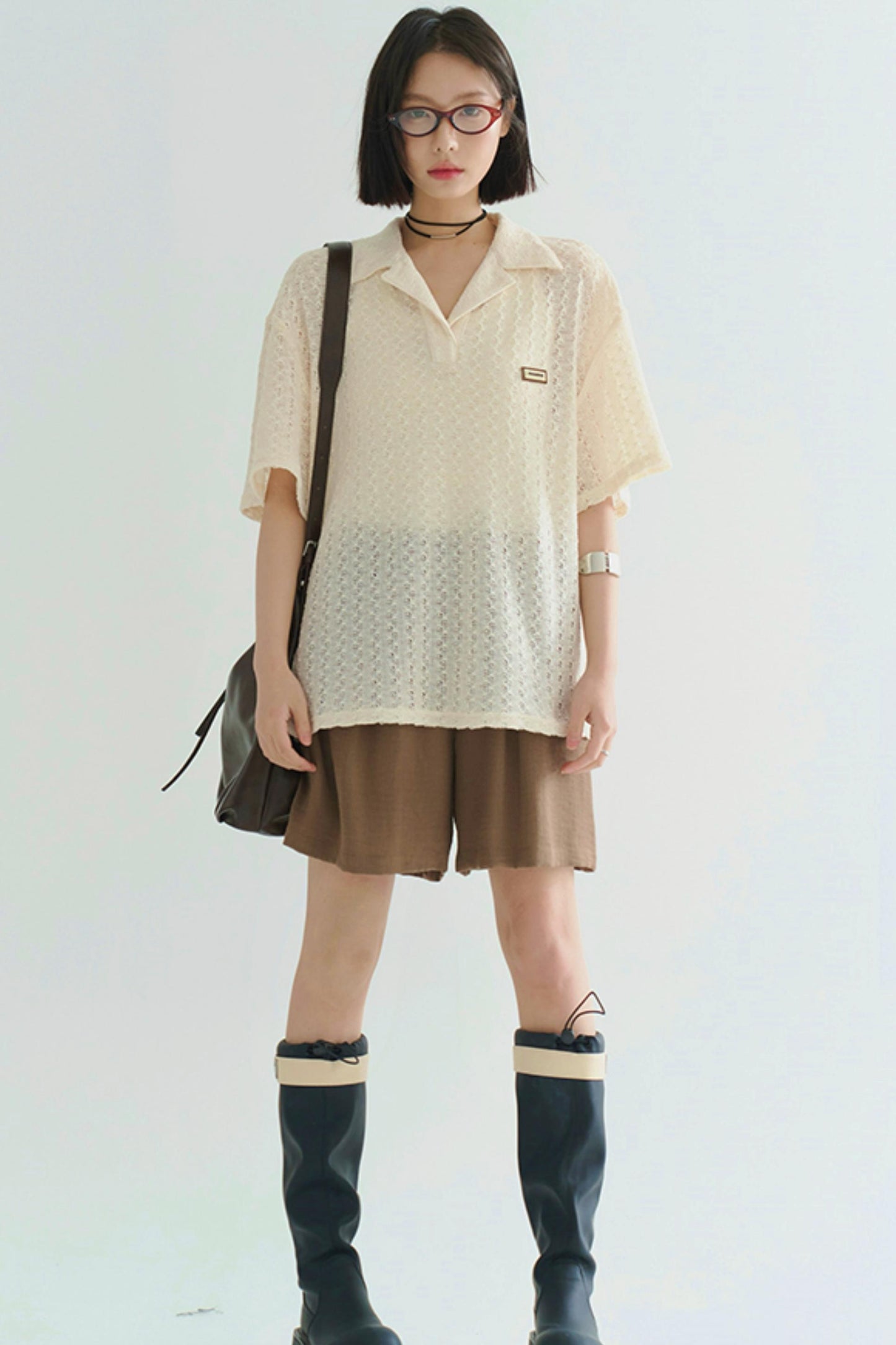 Sheer Polo Neck T-Shirt