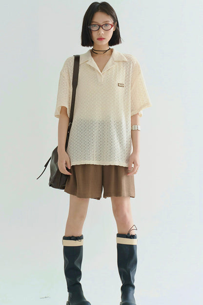 Sheer Polo Neck T-Shirt