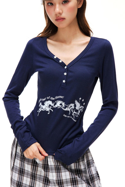 Happy Horse Design Star V-neck Top