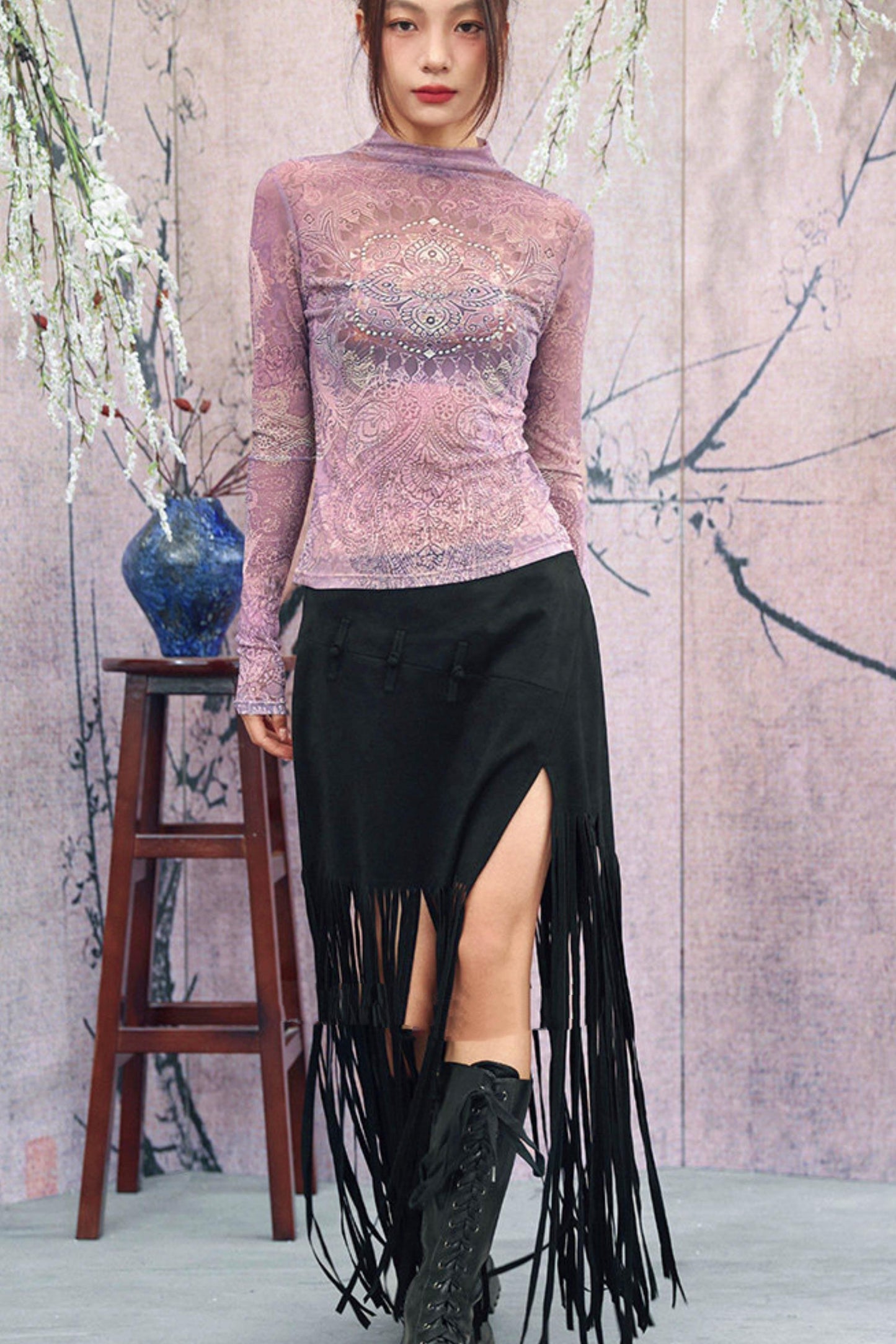 Retro Suede Fringe Skirt