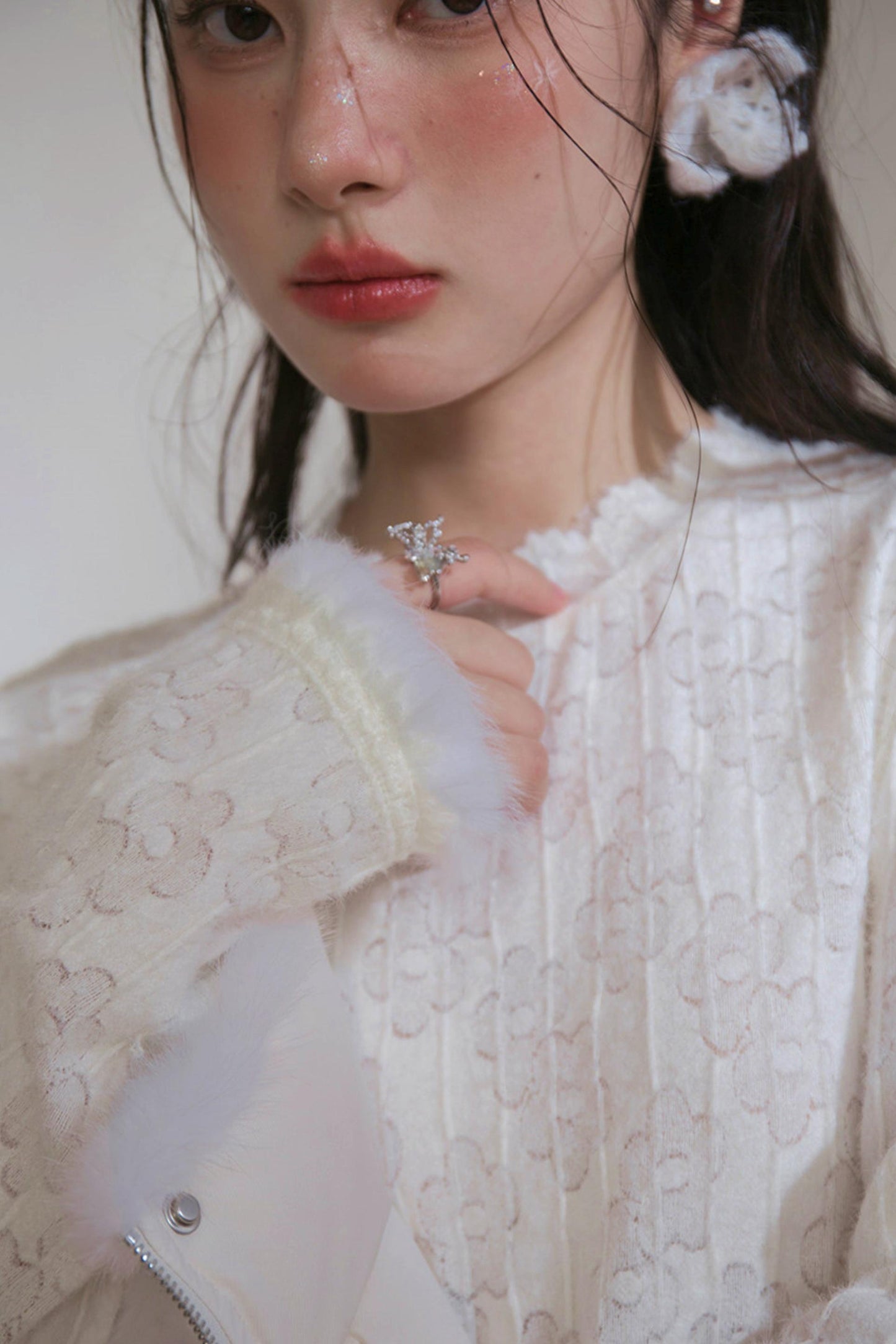 Velvet Lace Rabbit Fur Top