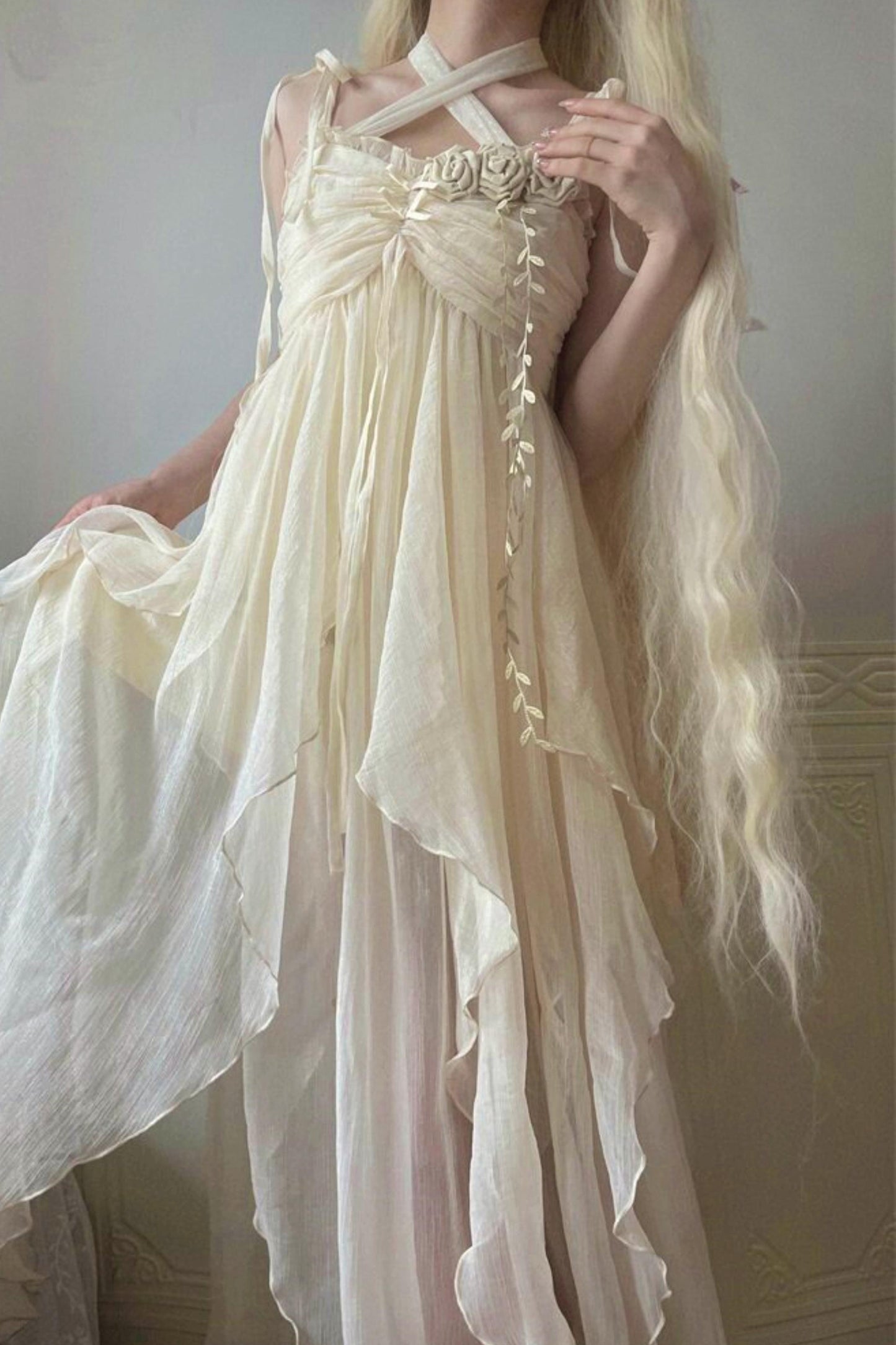 Robe lolita de fée d’un blanc pur (avec châle)