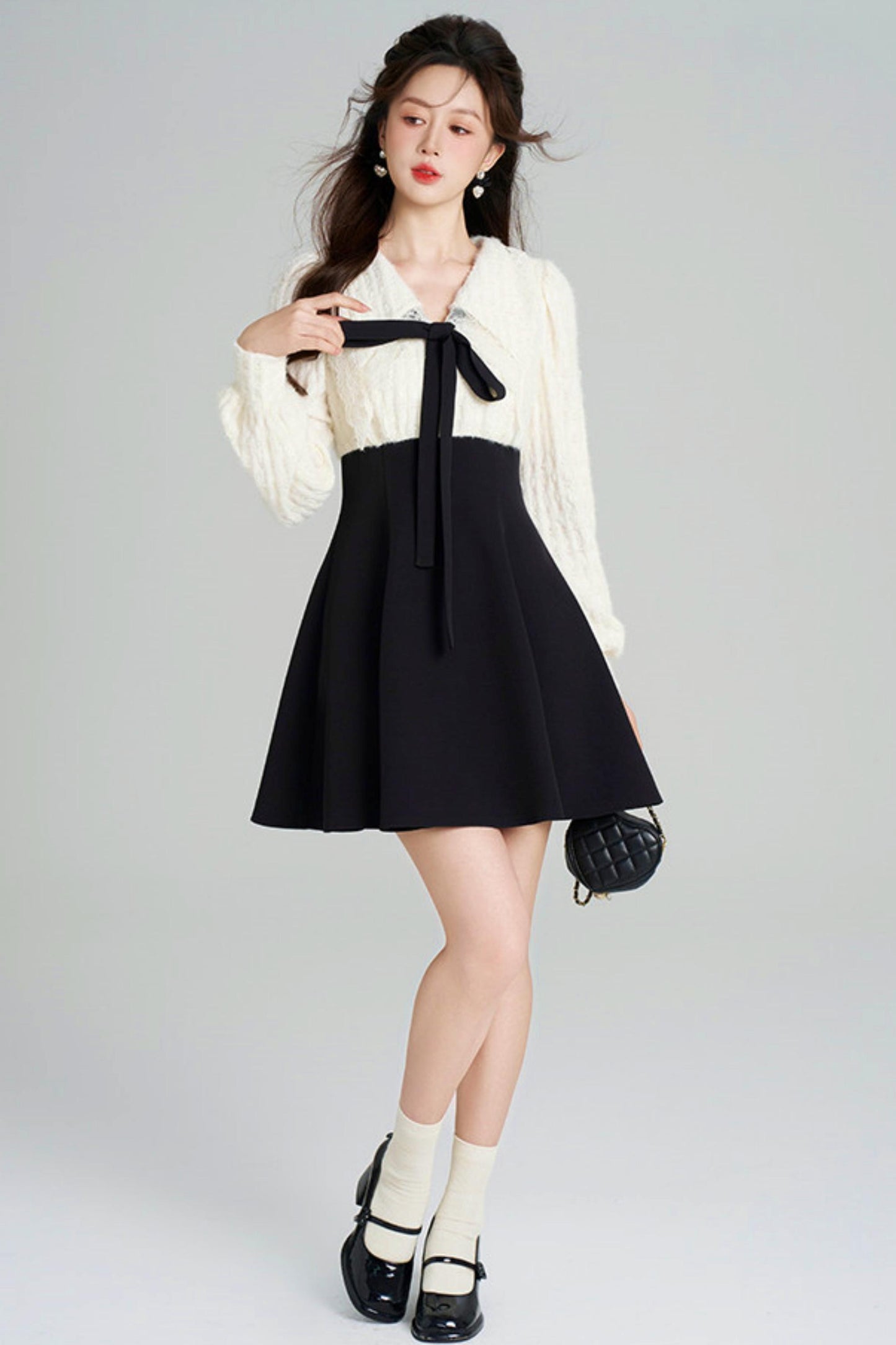 French Plush Patchwork Dress