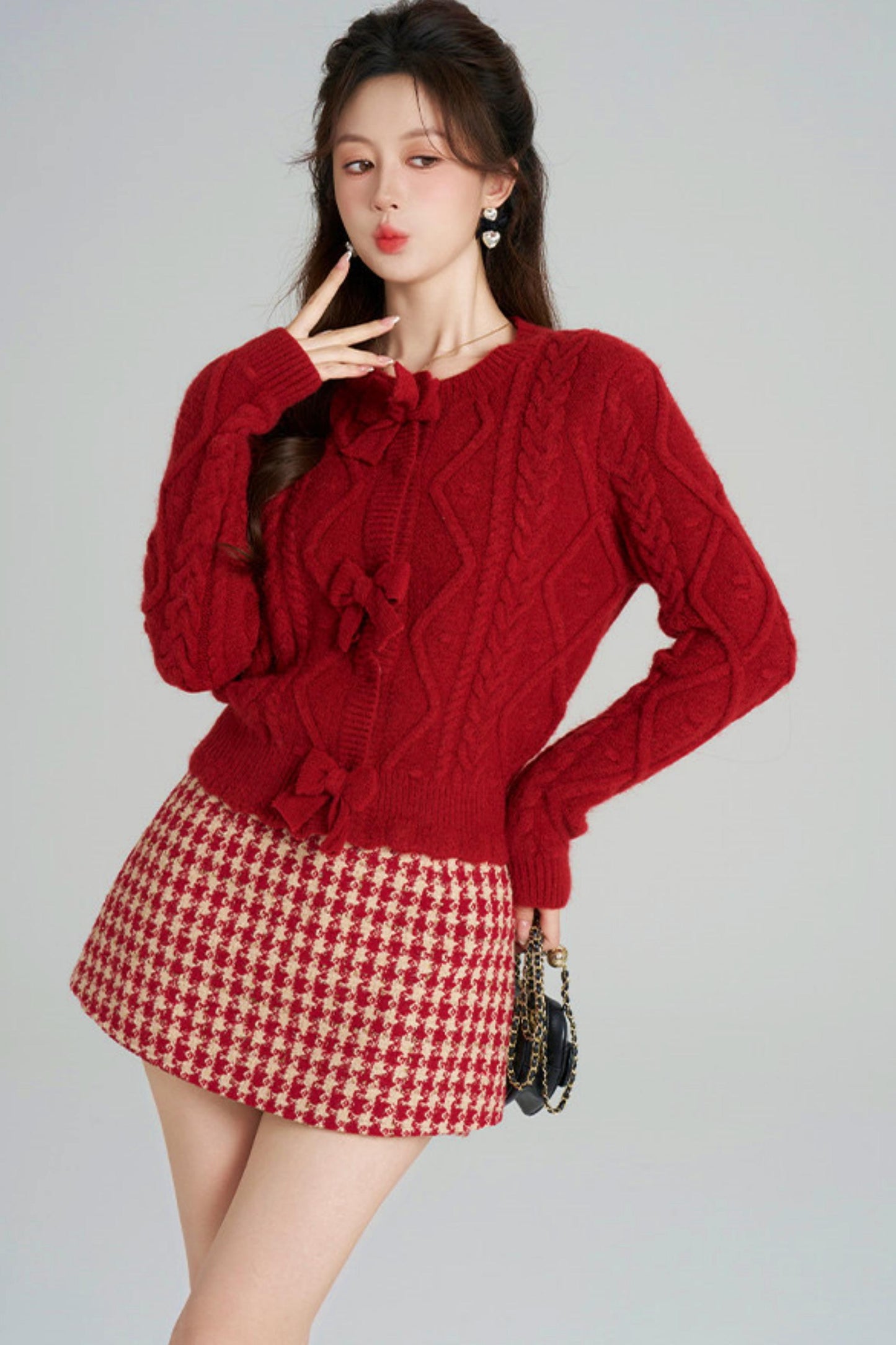 リボンケーブルニットカーディガン