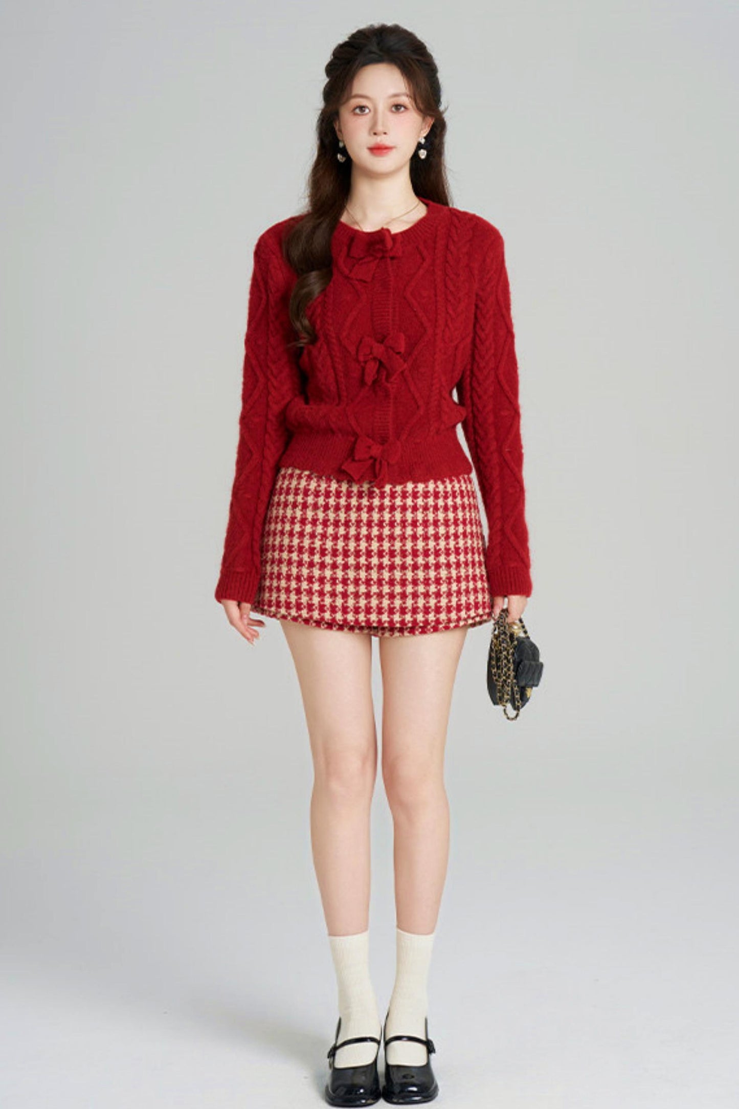 リボンケーブルニットカーディガン