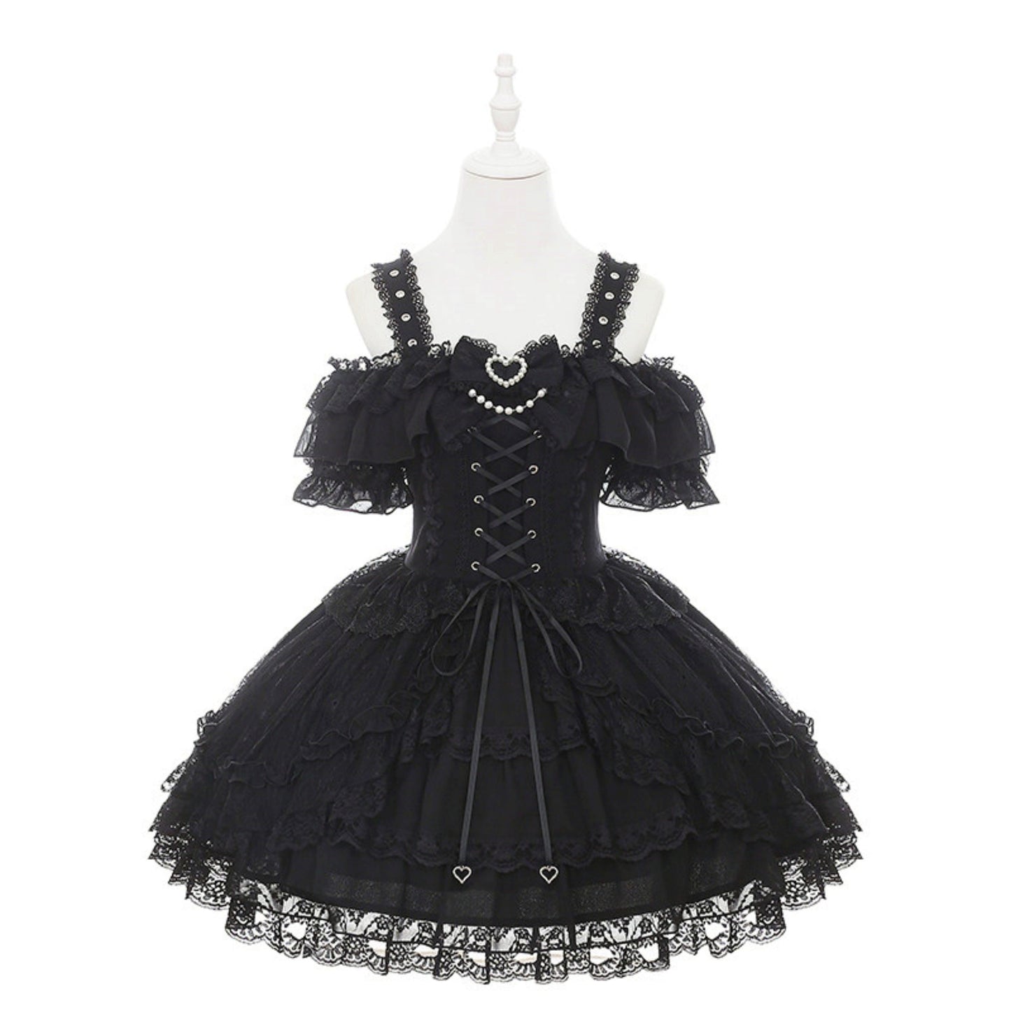 オフショルダー地雷レースドレス+ネックリング