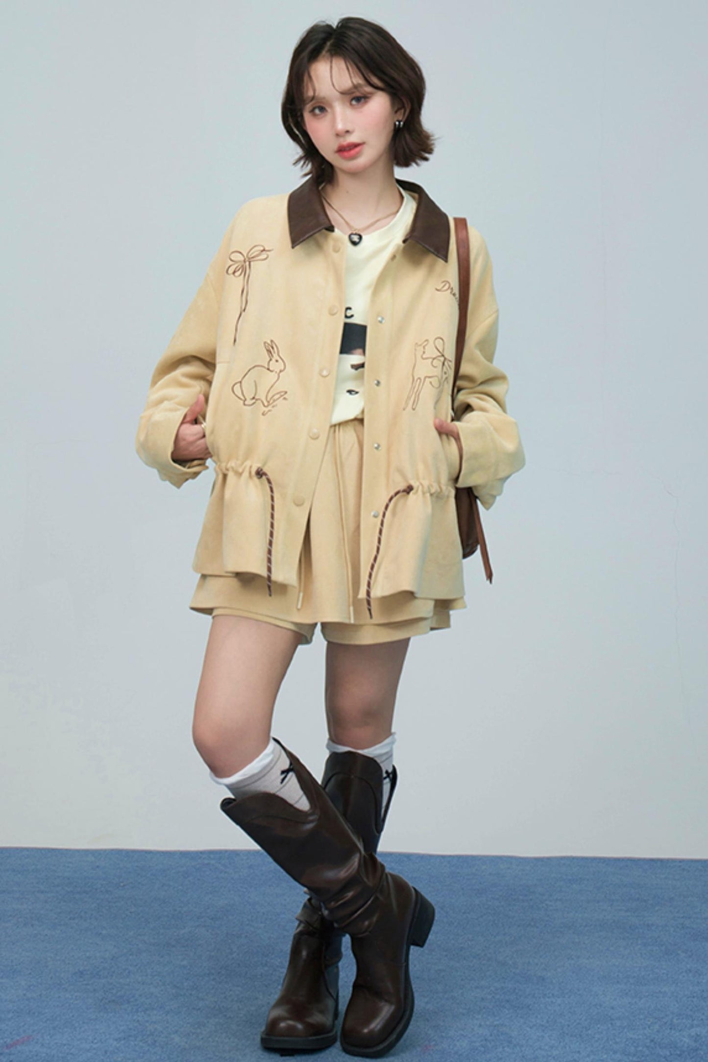 ウィートベージュエンブロイダージャケットセットアップ