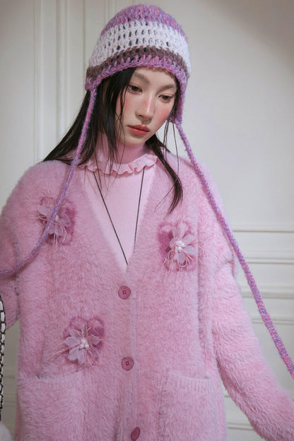 Pink Feather Floral Cardigan