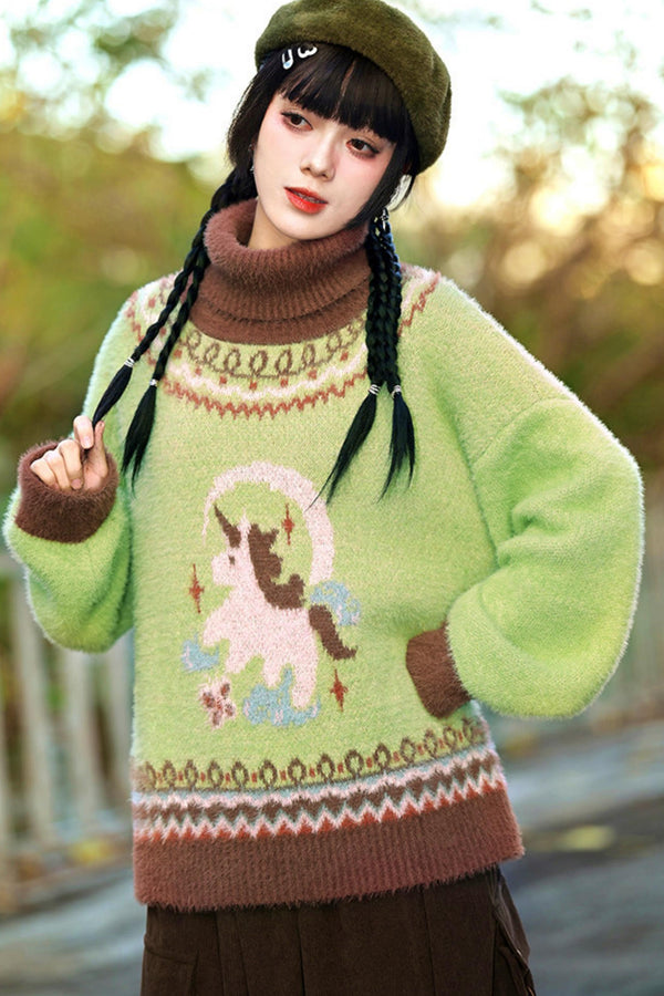 Faux Fur Jacquard Sweater