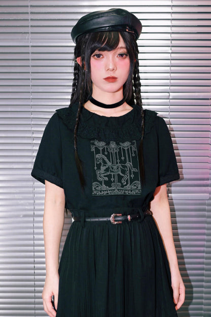 Dark Print Doll Collar Top
