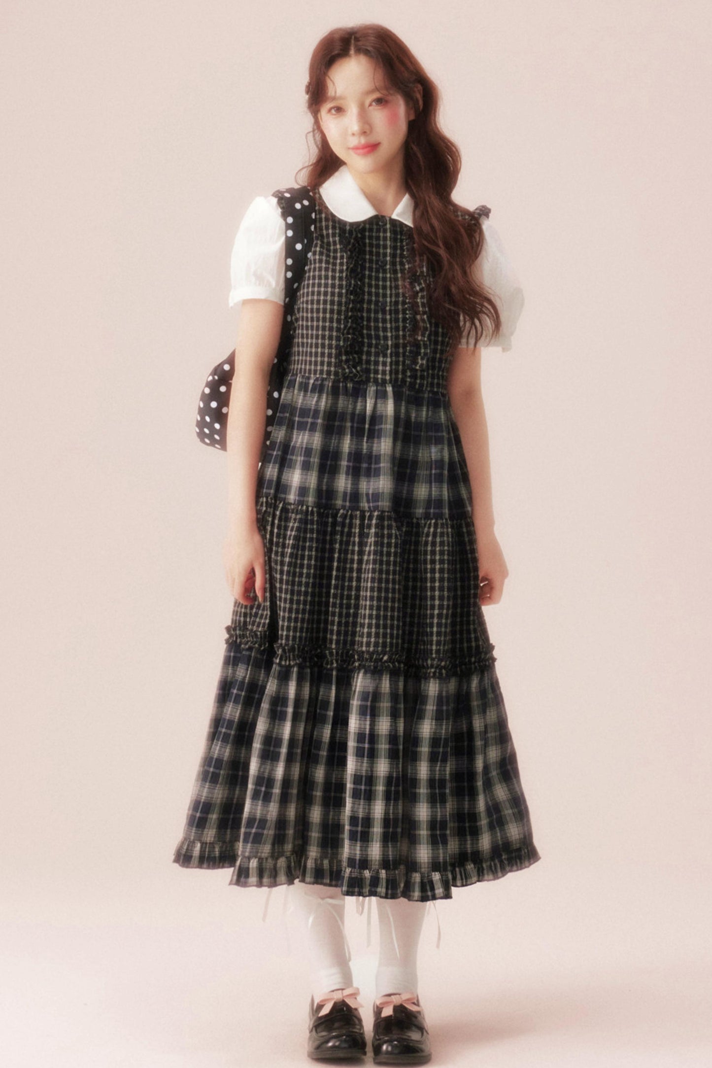 Black Plaid Patchwork Loose Shirt Dress