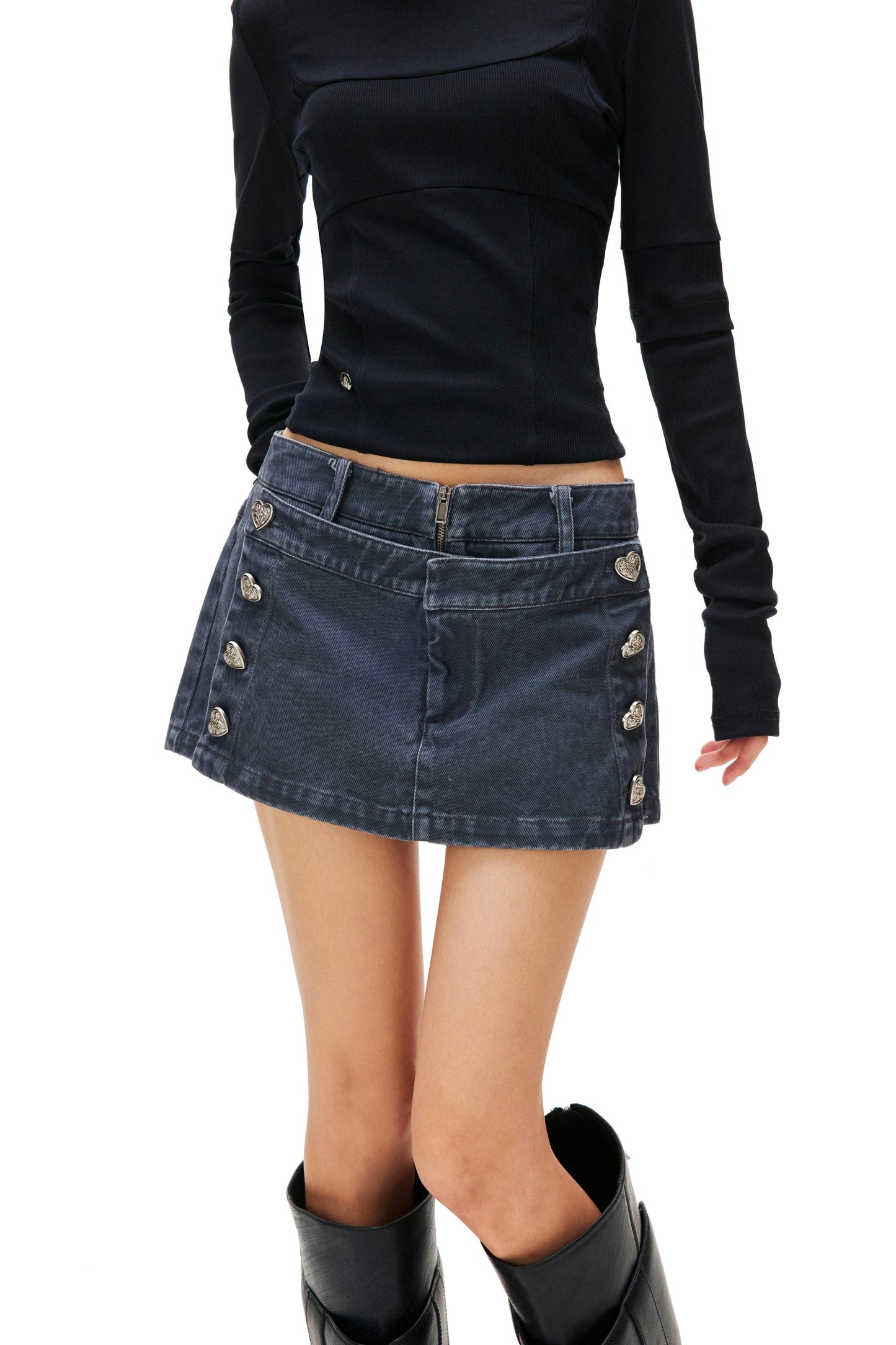 Y2K Heart Wash Mini Skirt