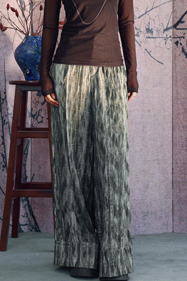 Gray Gradient Crinkled Wide Pants