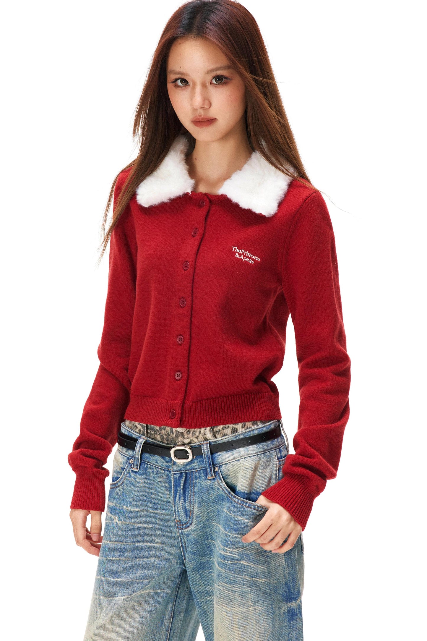 レトロファーカラーニットカーディガン