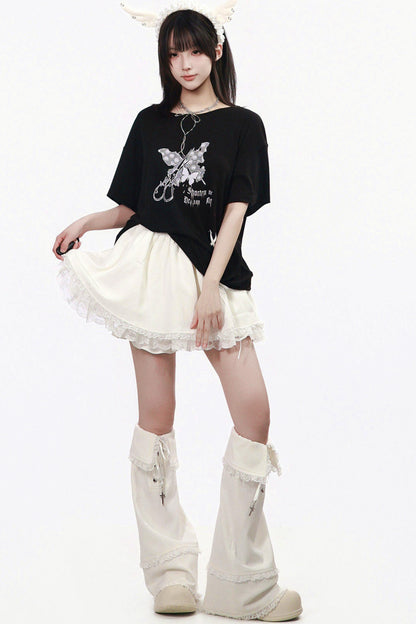 サブカルバタフライTシャツ+スカート+レッグカバー