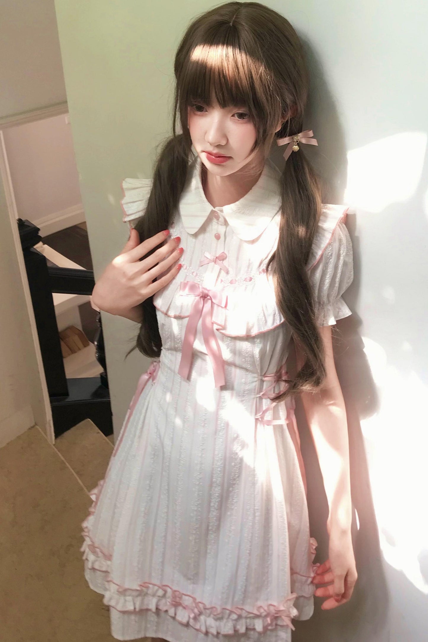 Sweet Pink Jacquard Dress + Apron Skirt