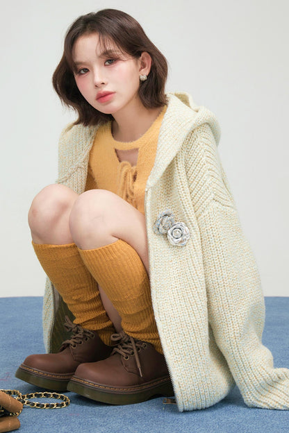 アプリコットニットジッパーカーディガン