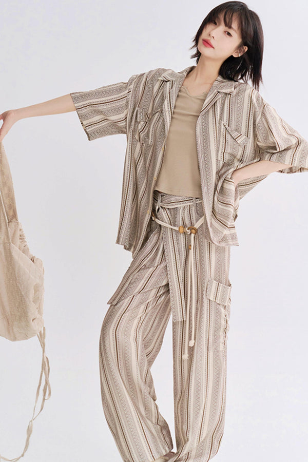 レトロプリントショートスリーブシャツセットアップ