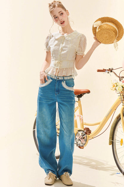 Spitzen-Vintage-Jeansstoff