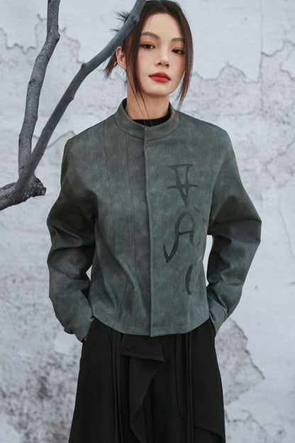 スタンドアップカラーレザージャケット