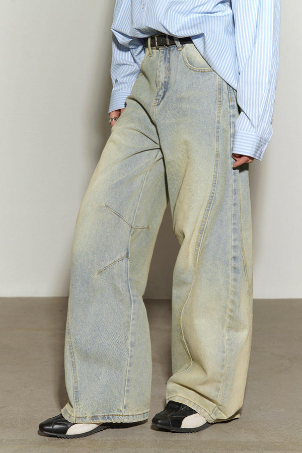 Washed Denim Wide Leg Pants