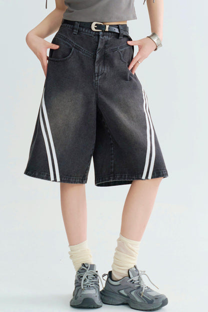 ストライプコントラストクロップドジーンズ