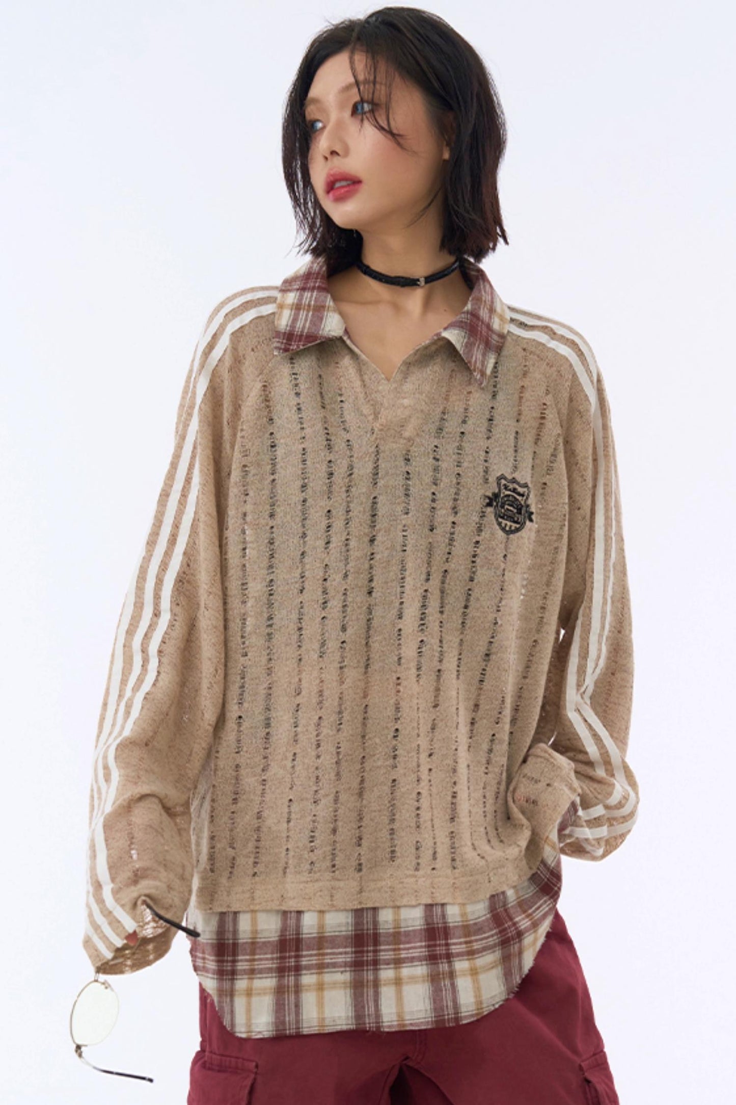 Plaid Sheer Sweatshirt