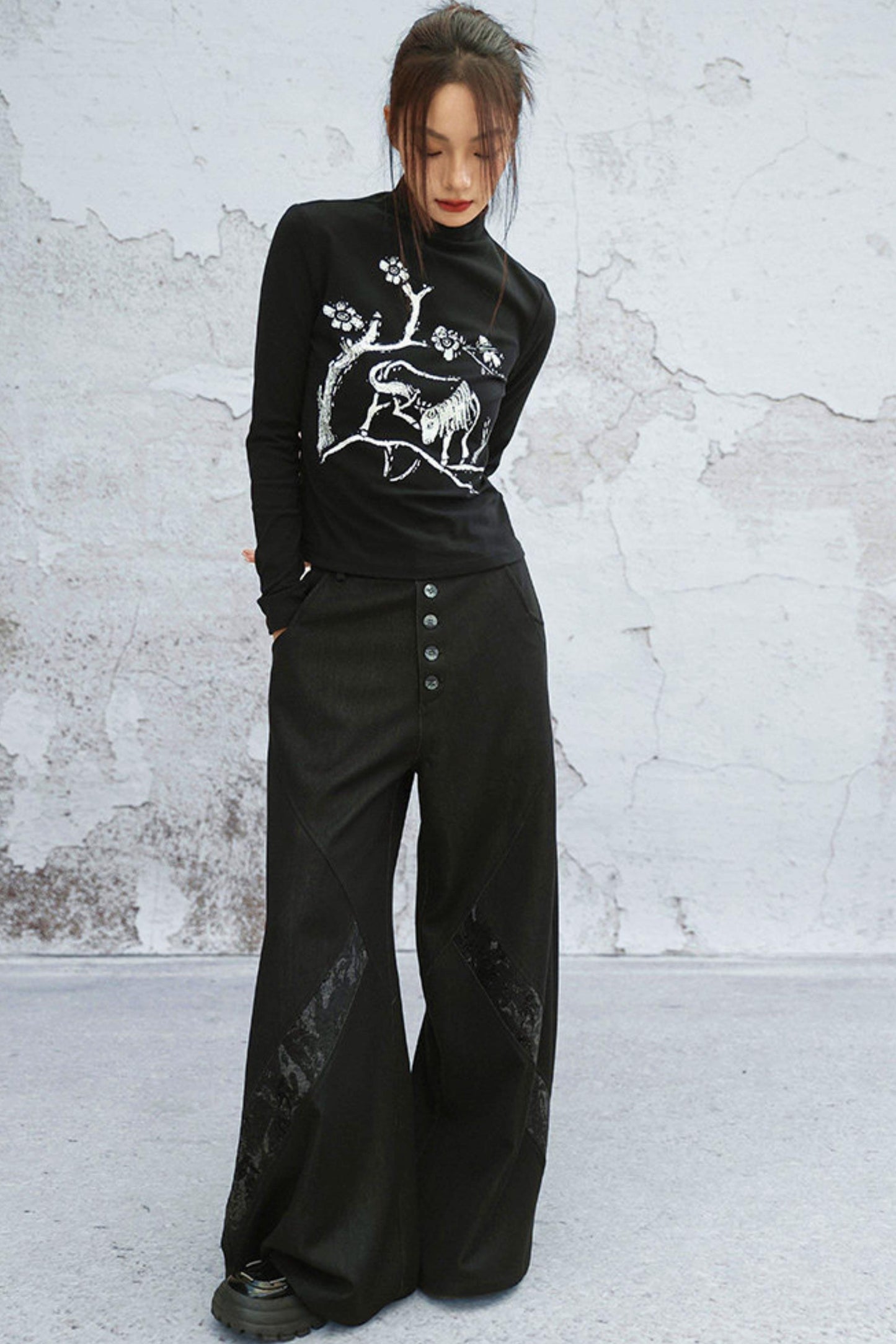 chenille denim patchwork pants