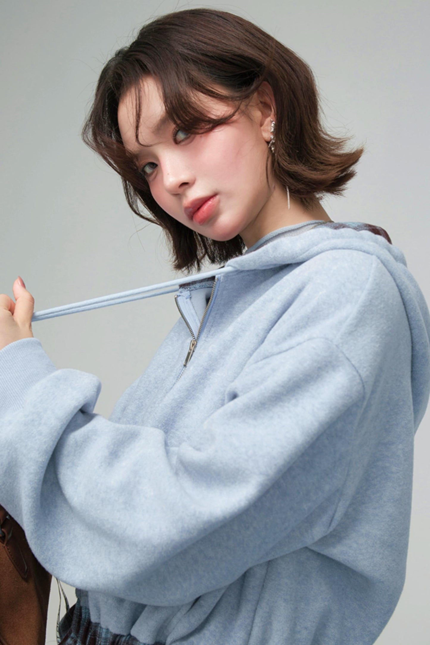 パッチワークプラッドフーデッドジャケットセットアップ