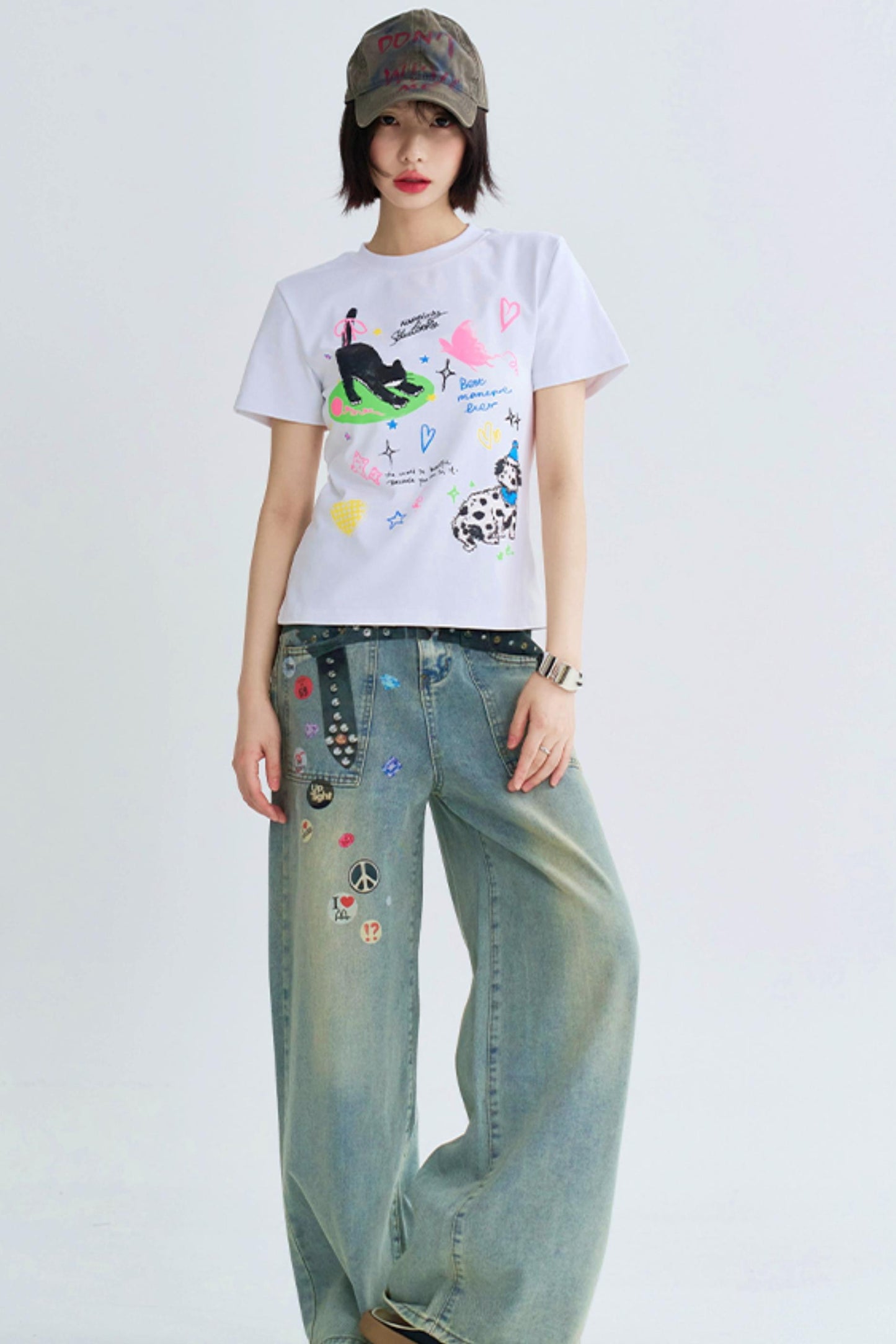 Cropped Graffiti Print Tee Shirt