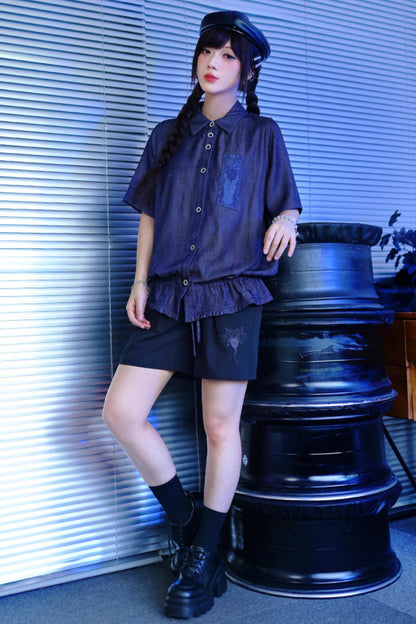 Night Blue Embroidered Subculture Shirt