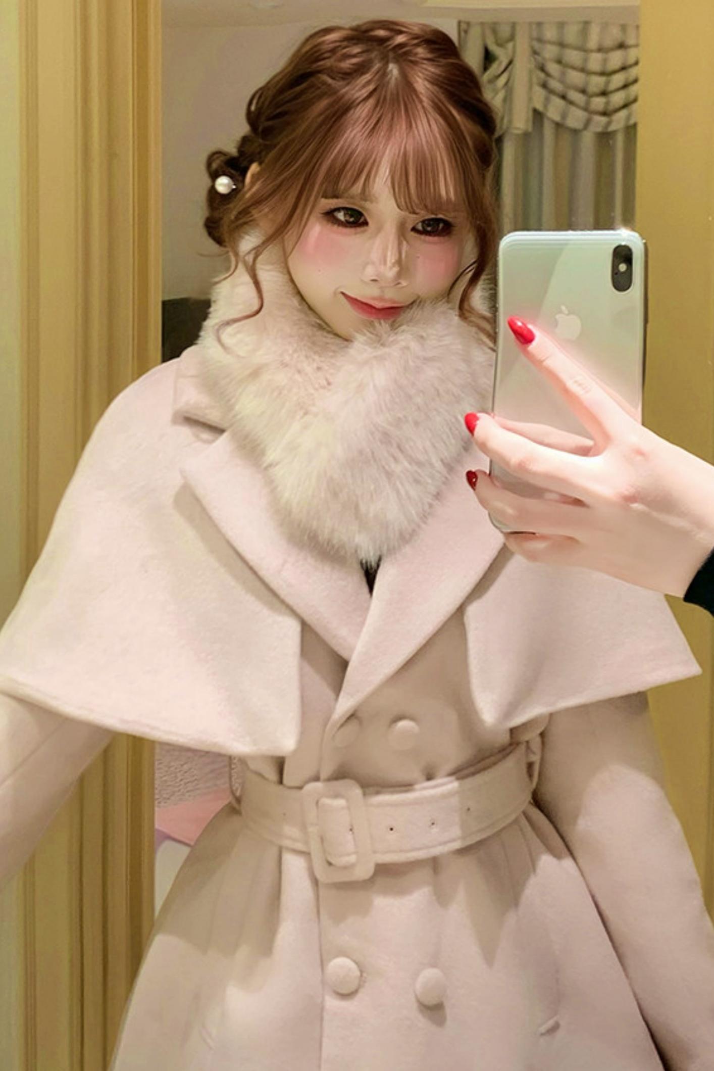 Celebrity Fur Collar Cape Coat
