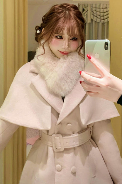Celebrity Fur Collar Cape Coat
