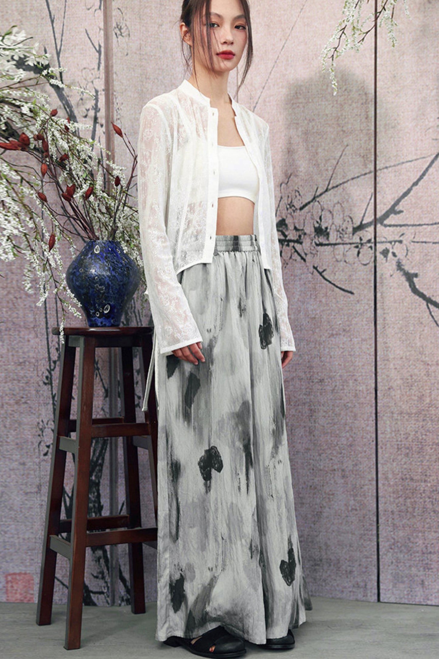 Gray Gradient Print Blouse + Easy Pants