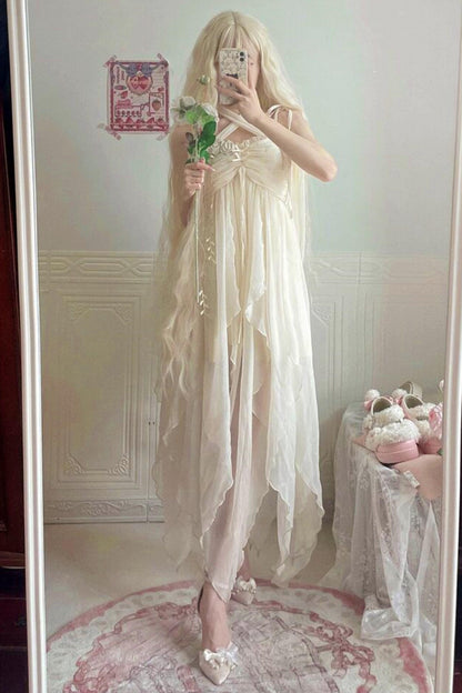 Robe lolita de fée d’un blanc pur (avec châle)