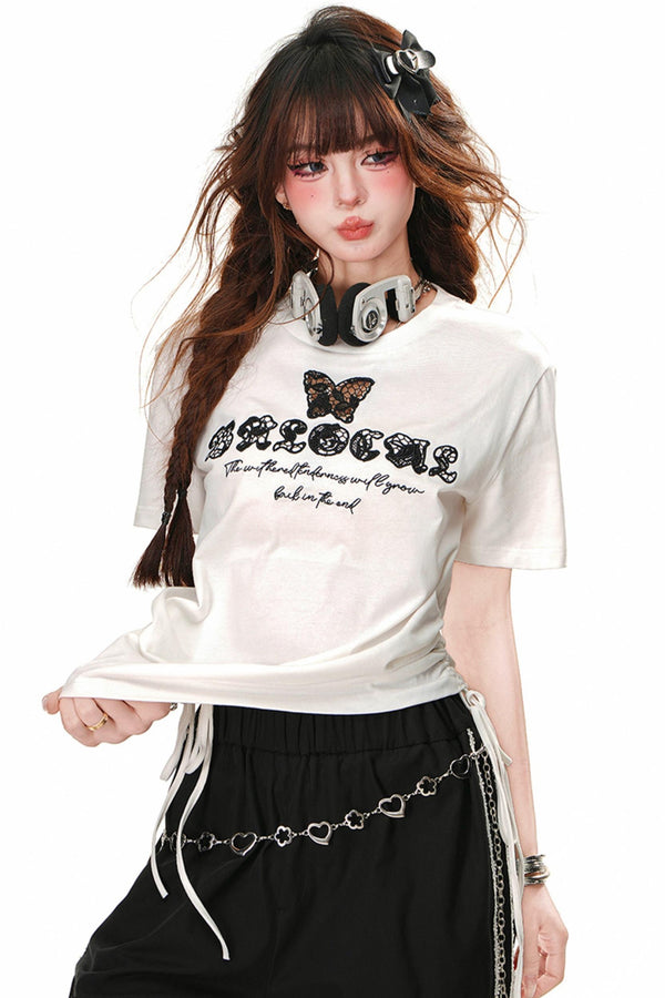 ホワイトレーススリーブTシャツ