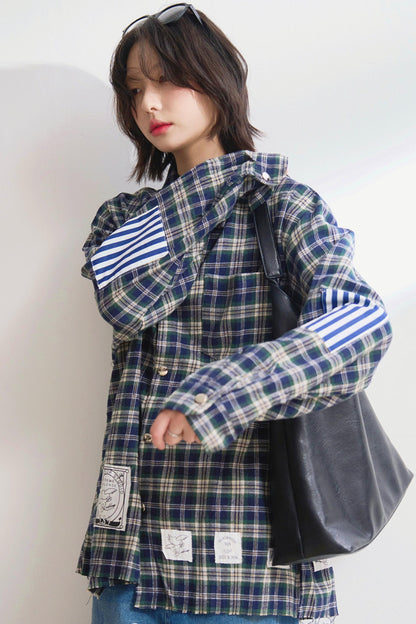 ルーズフィットチェックロングスリーブシャツ