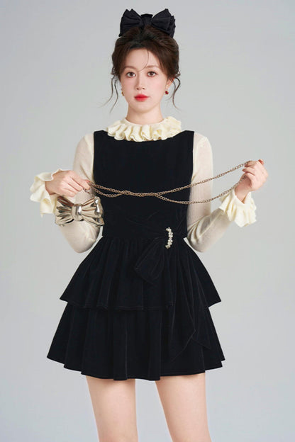 Black Velvet Tiered Dress + Top