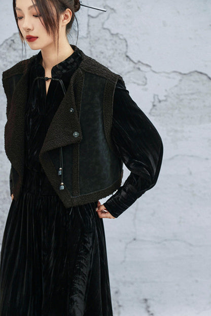 スタンドカラーべルベットドレス